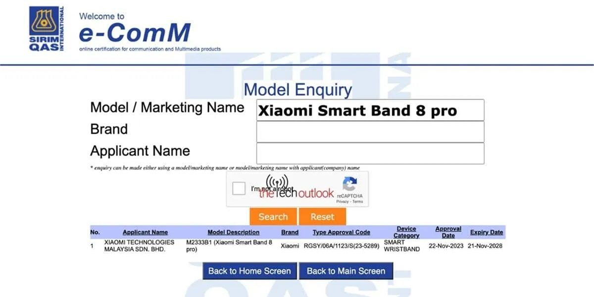 Xiaomi Smart Band 8 Pro Imda Certification