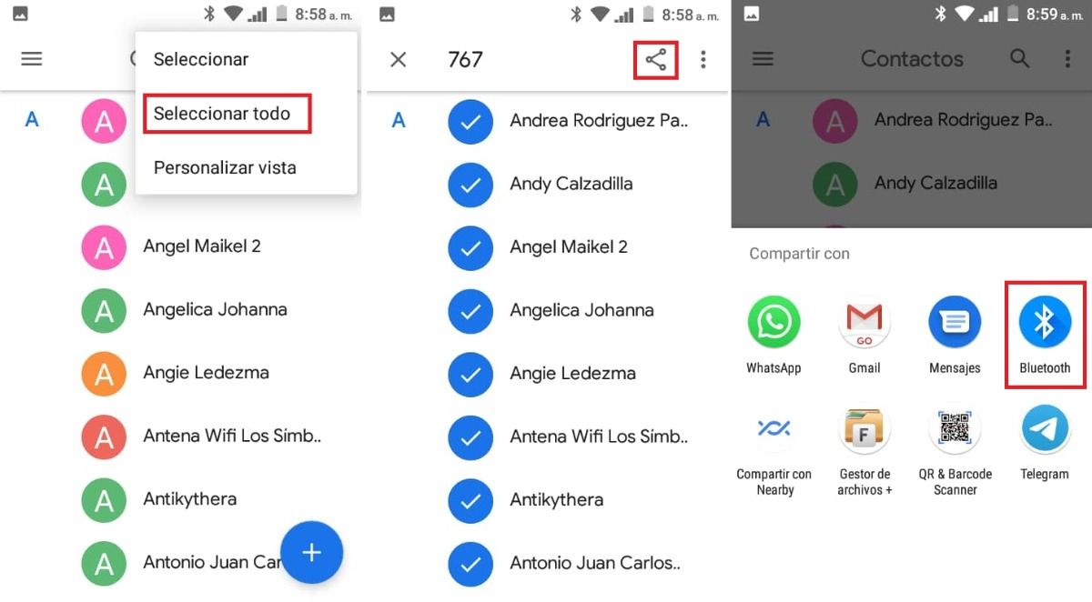 Export Contacts Via Bluetooth