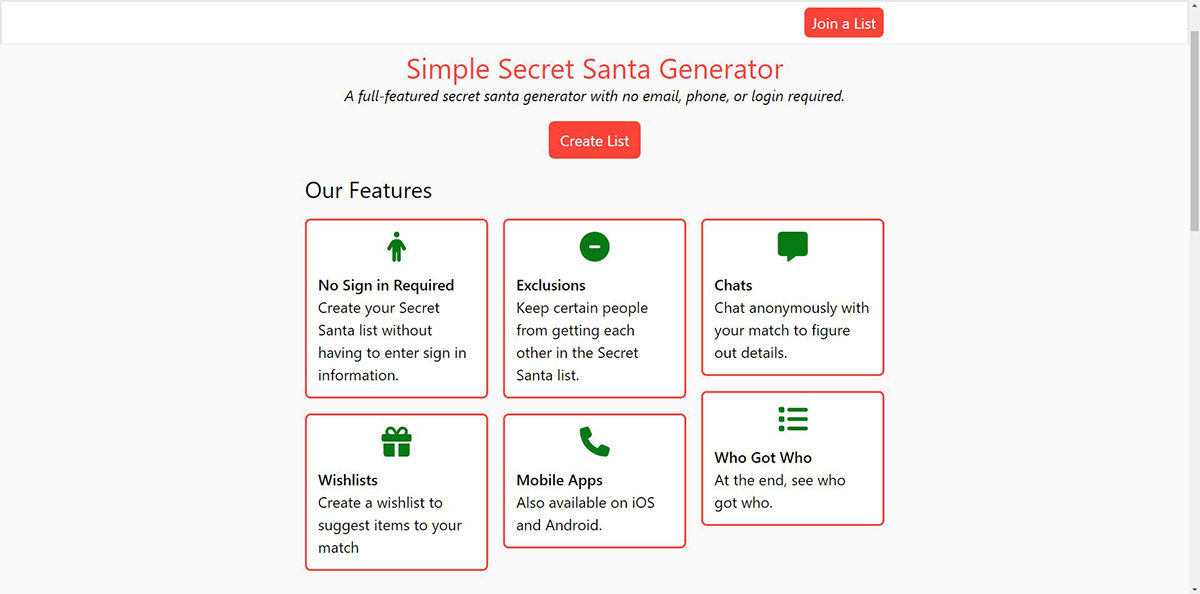 Simple Secret Santa Generator, Une Option Pour Créer Votre Liste Pour Secret Santa Sans Avoir À Partager Des Informations Sensibles.