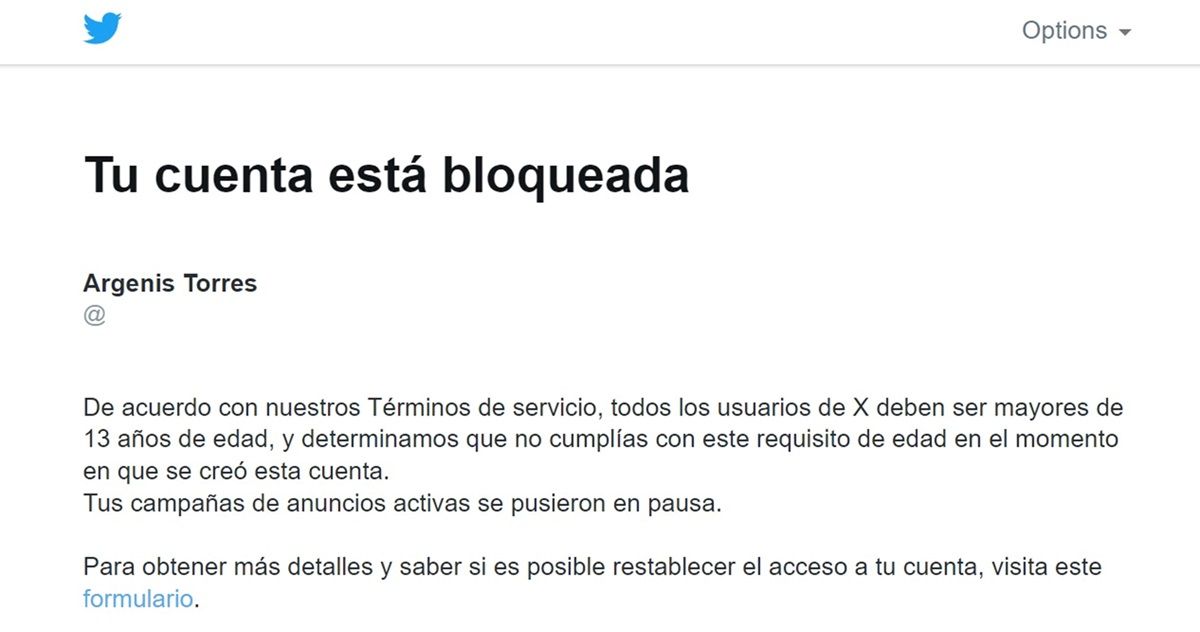 Cuenta De Twitter Inhabilitada Por Tener 13 Años.