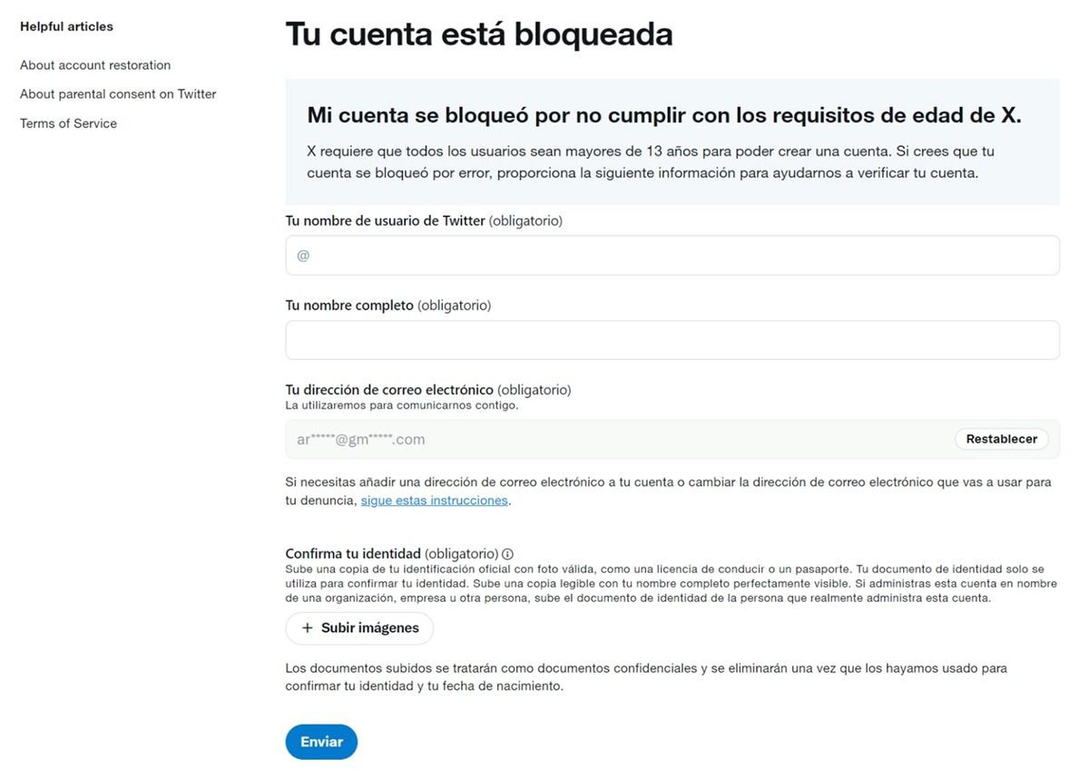 Formulario Para Recuperar Cuenta De Twitter Prohibida Por Edad