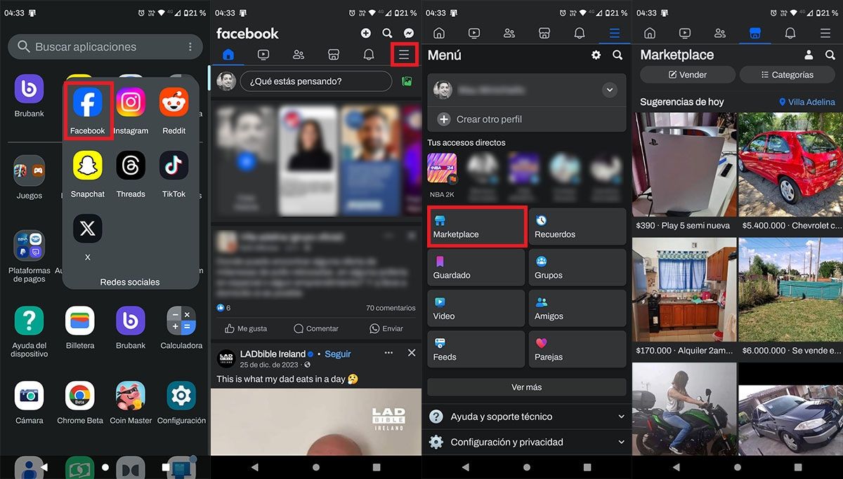 Ingrese A Facebook Marketplace Desde El Menú