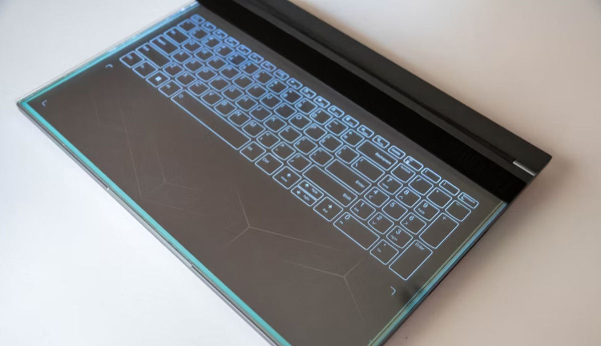 The Lenovo Thinkbook With Its Transparent Screen Also Has A Keyless Keyboard.
